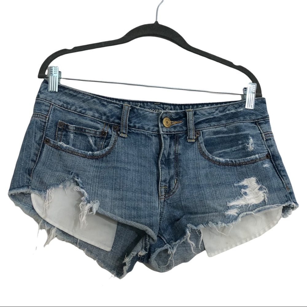 American Eagle light wash distressed jean shorts